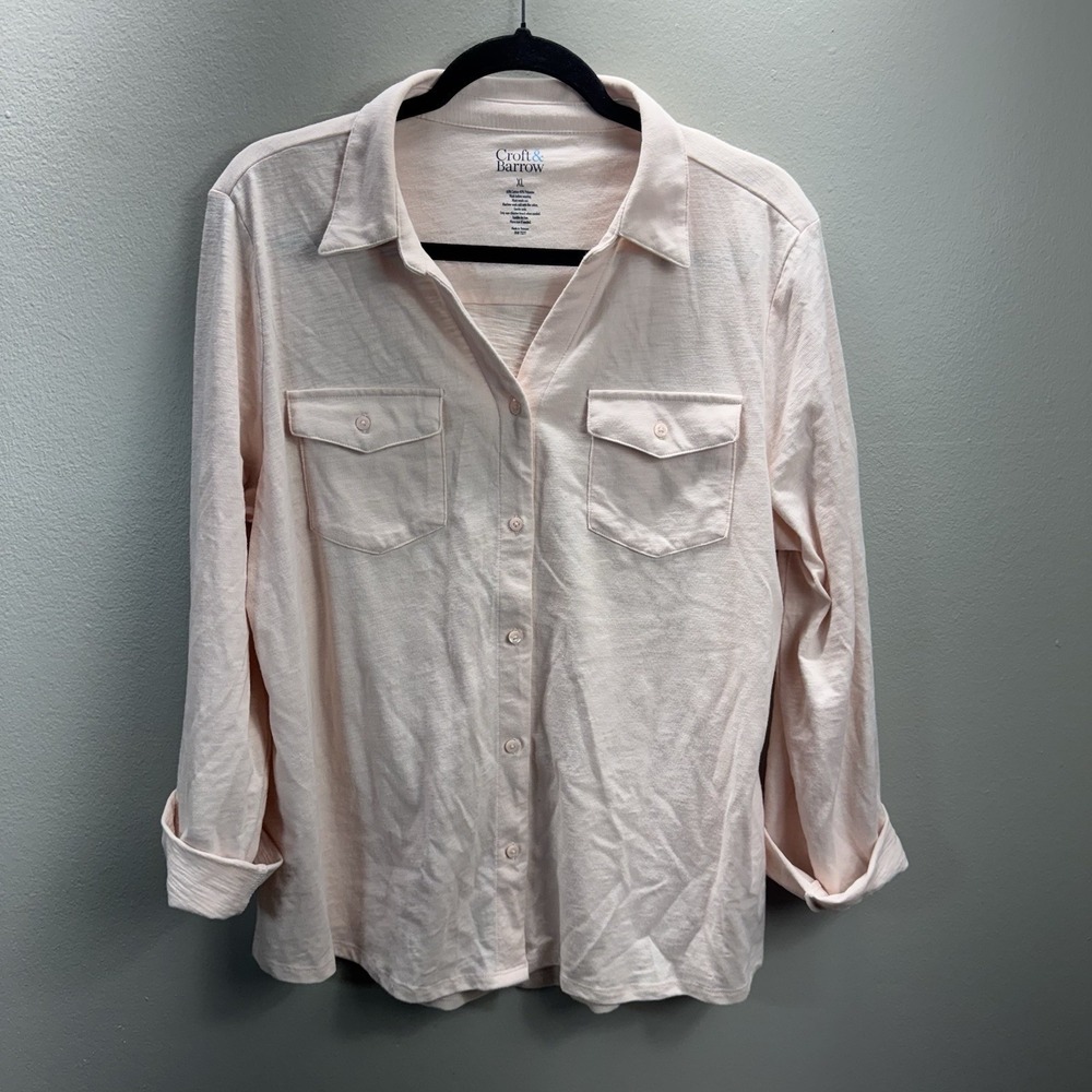 Croft & Barrow Women's Long Sleeve Button-Down Shirt Pink Size XL